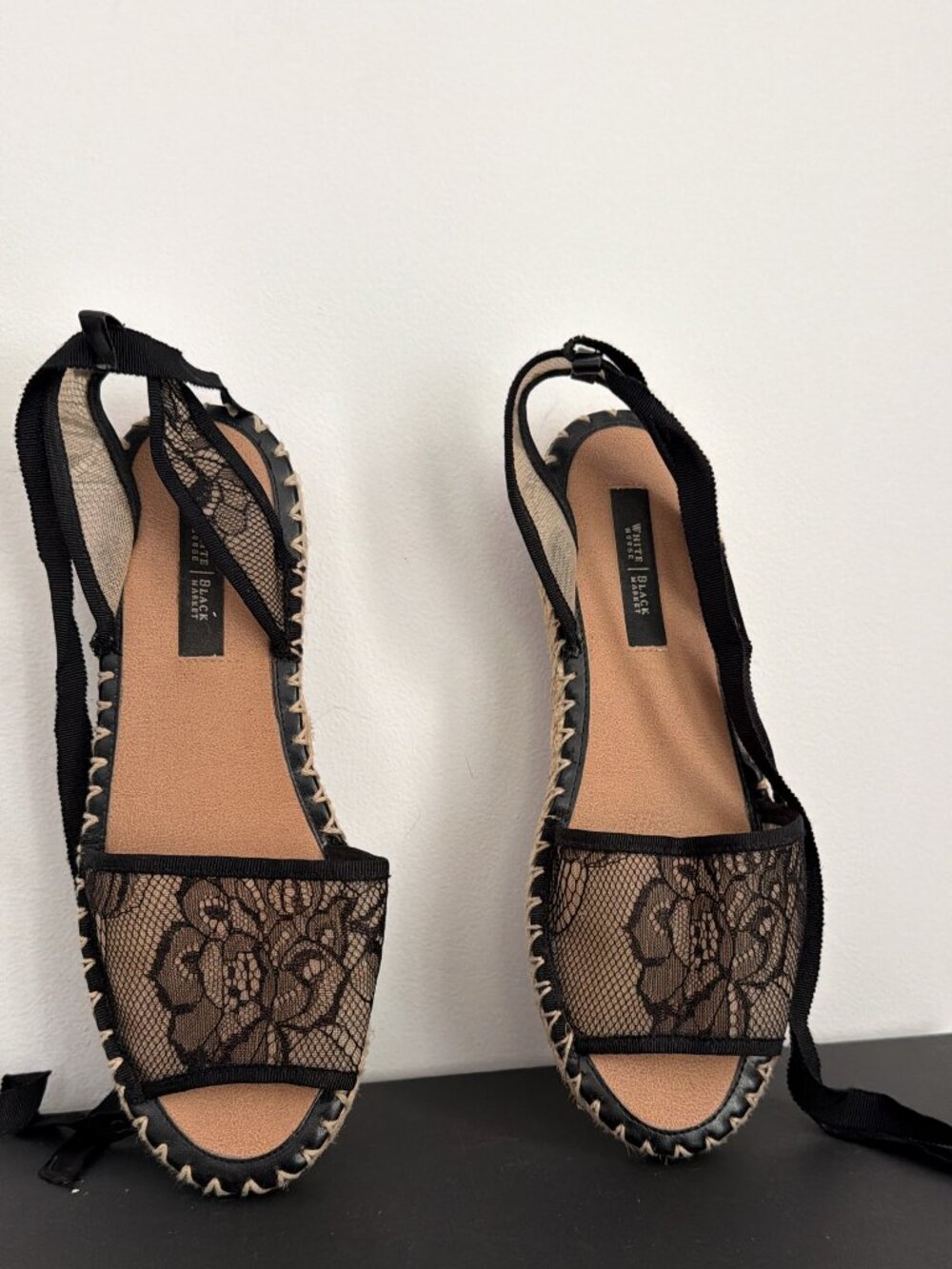 White House Black Market Black Lace Espadrille Sandals